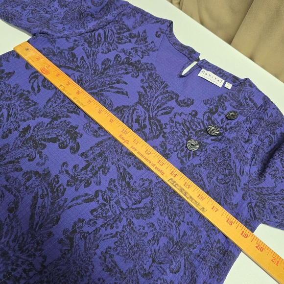 Habitat Top Womens Small‎ Purple Floral 3/4 Sleeve Asymmetrical Royal Church - Picture 9 of 13
